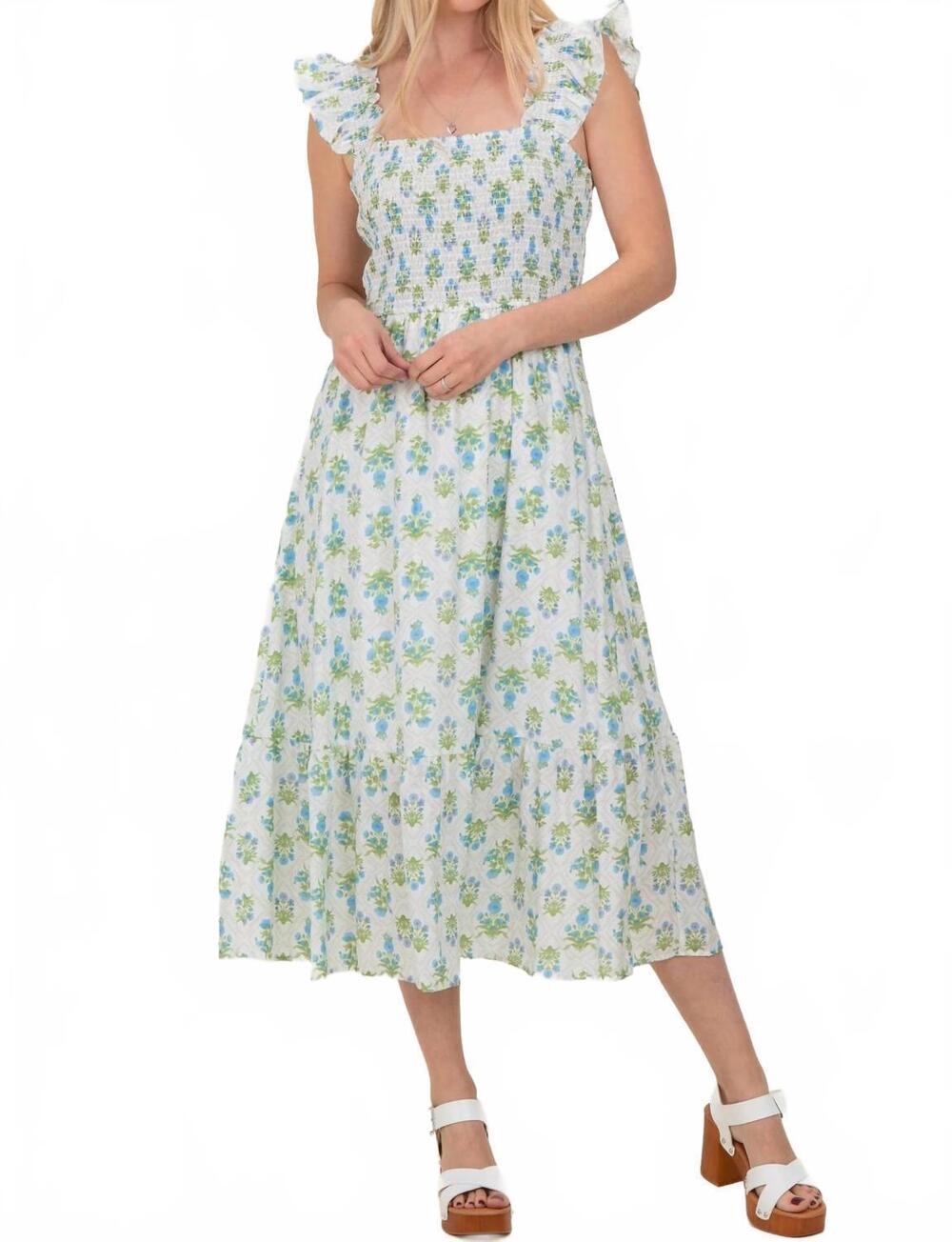 NEW BLU PEPPER floral tile midi dress in blue